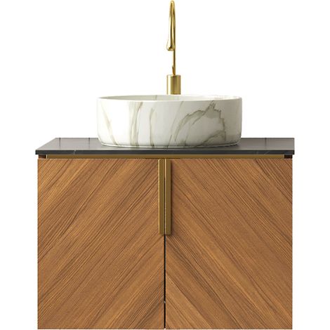 Hängender Badschrank 61 cm mit Keramikwaschbecken und schwarzer Sintersteinplatte (1/5)