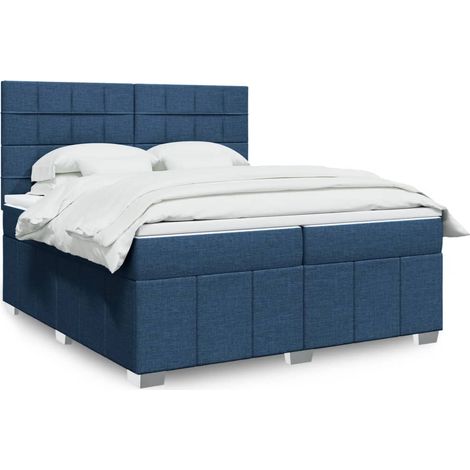 Boxspringbett mit Matratze Blau 200x200 cm Stoff (1/5)