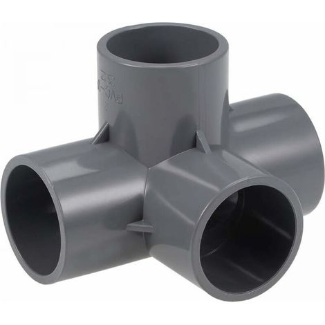 4 Way Elbow PVC Pipe Fitting Furniture Grade 32mm Tee Corner Connectors Grey 10Pcs (1/4)