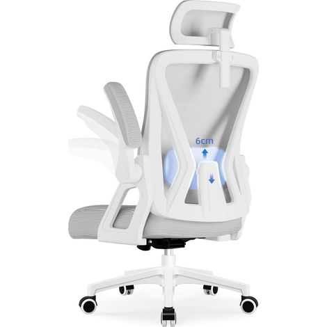 Ergonomischer Bürostuhl mit Kopfstütze, Lendenwirbelstütze und Wippfunktion, bis 150kg, Grau (1/5)