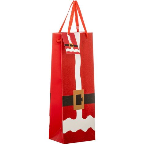 Borsa regalo stampata in formato bottiglia babbo natale vestito di glitter rosso - Atmosphera créateur d'intérieur