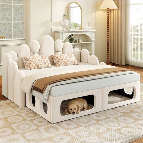 lit adulte 180x200 double velours beige multifonction OKMYHOME (1/5)