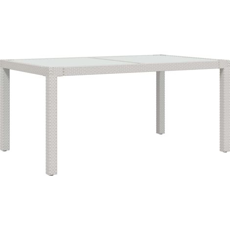 Table de jardin 150x90x75 Verre trempé-résine tressée Blanc (1/5)