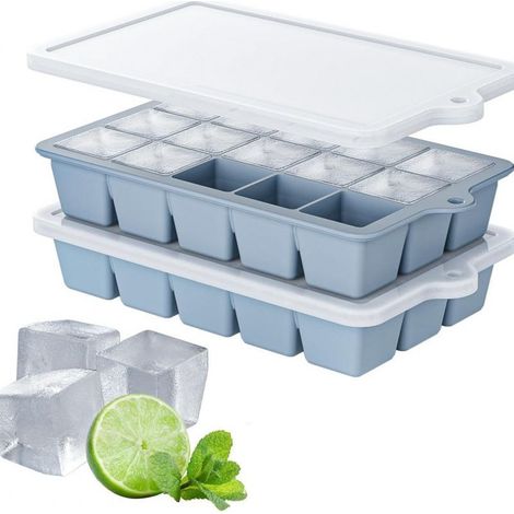 Plateau à glaçons avec couvercle, moule à glaçons plateau à glaçons empilable pour boissons glacées (bleu, 2pcs) (1/5)