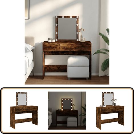 Coiffeuse avec LED chêne fumé 100x40x130 cm - Coiffeuse - Meuble De Salle De Bain - Table De Maquillage - Vanity - Miroir Lumineux (1/5)