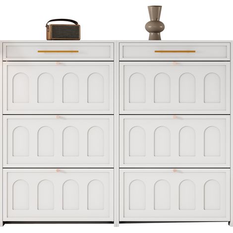 Scarpiera con 12 Vani Aperti e 2 Cassetti, Ripiani Regolabili, in MDF, Bianco, 140×25×123.5 cm (1/5)