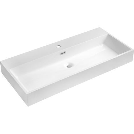 Lavabo AQUATIC, marbre coulé, 100x46cm, blanc (1/3)