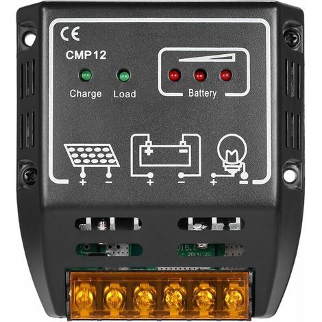 Contrôleur de charge solaire PWM pour panneaux solaires 10 A 12 V/24 V avec protection contre les surcharges de batterie (1/5)