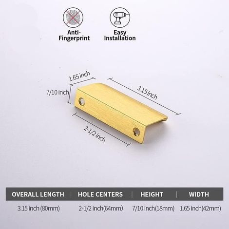 Poignée Invisible Dorée, 10 pièce Poignée Dorée Poignée de Meuble Dorée Poignee de Meuble Invisible entraxe 64mm (1/3)