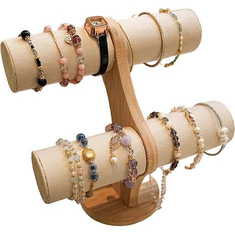 Doppelstöckiger Holzorganizer für Schmuck, Armbänder, Ketten und Uhren stabiler Ständer zur Selbstmontage durch eine Frau (1/5)