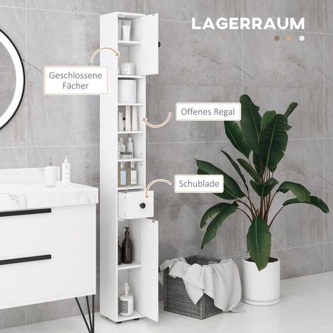 Meuble salle de bain blanc 4 étagères tiroir panneaux particules design épuré