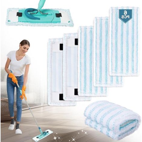 Housses de serpillière 6 pièces compatibles Leifheit Clean Twist M Ergo Micro Duo – 38 x 15 cm – Housses microfibre de remplacement pour nettoyage humide et sec – Pour tous types de sols – Turquoise (1/5)