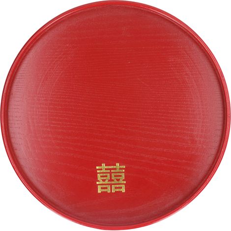 Plateau de service en bois rouge rond pour salon, plateau décoratif pour fruits et snacks, idéal table basse ou comptoir de cuisine. (1/5)