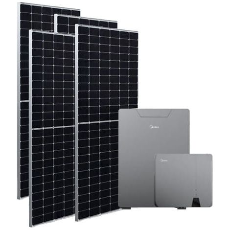 Kit photovoltaïque de 3 kW composé d'un onduleur hybride MIDEA MHELIOS FLEX-A de 6 kW et d'un pack batterie MIDEA de 5 kWh + 7 panneaux monocristallins EXE Solar TRITON TOPCON de 440 Watt