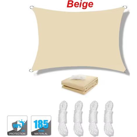 Kanwod Sonnensegel 4x4m wasserdicht, Seilspannmarkise für Balkon und Terrasse, UV-Schutz, inkl Befestigungsseile, beige (1/5)