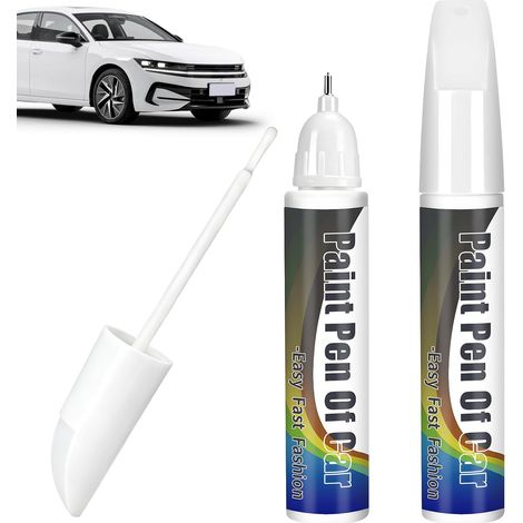 2 Stylos Retouche Peinture Voiture Blanc (2 x 12ml), Stylo Retouche Auto 2-en-1 avec Pinceau & Pointe de Précision, Réparation Rayures Voiture, Peinture Blanche Séchage Rapide pour Jantes, Moto & Vélo (1/5)