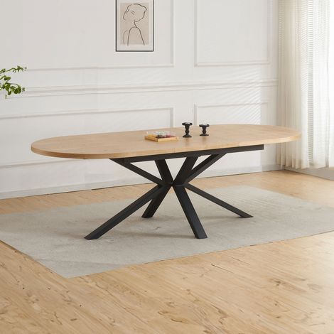 M&S – Table à manger extensible ovale 180-240 cm – Plateau en mélamine effet bois naturel – Pieds en métal thermosoudés – Finition anti-rayures