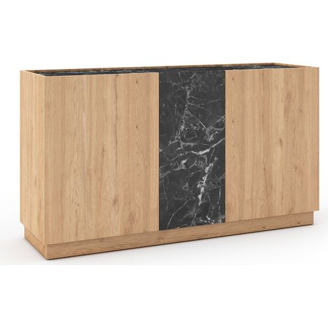 AUREN - Buffet 3 portes 140 cm en mélamine - Chêne clair