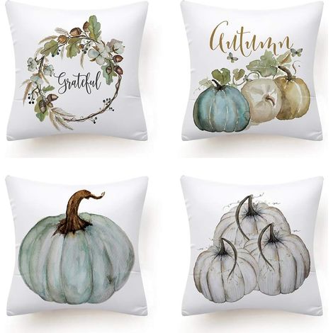Taie d'oreiller d'automne 45 x 45 cm (4 pièces) - Motif citrouille - Décoration automnale (1/3)