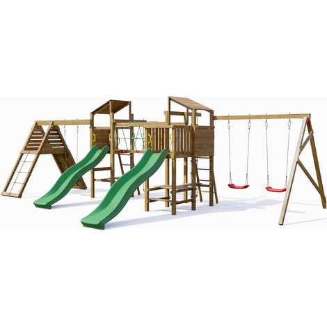 Parco Giochi in legno Playland BigFun TGG Play Con 3 Altalene, 2 Scivoli, Sabbiera, Arrampicata, Tavolo Picnic
