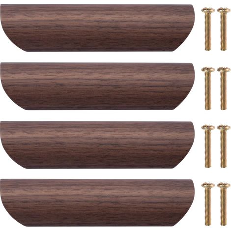 4 Stück – Holz Möbelgriffe – Schubladengriff, Küchentürknopf – 96 mm Lochabstand (Walnuss Schwarz)