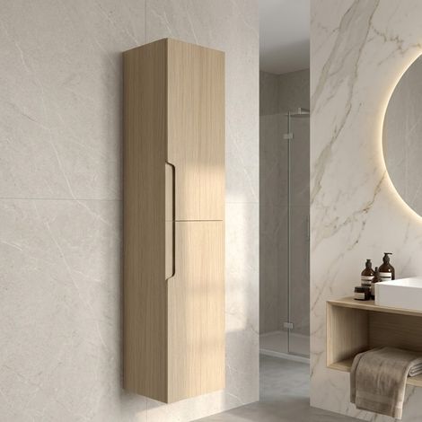 Colonna Bagno Sospesa 140 cm con 2 Ante Reversibili Chiusura Soft Close Rovere Natura – Gena