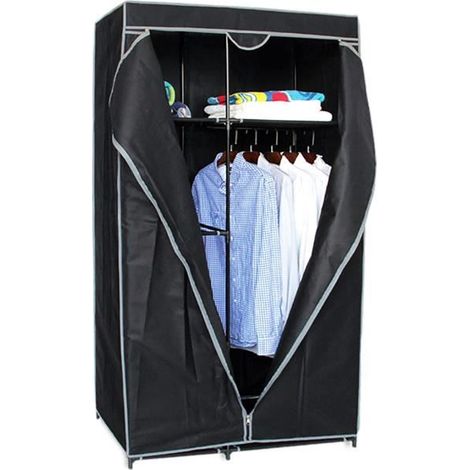 Armoire de rangement penderie dressing en toile coloris noir - Longueur 88 x profondeur 45 x Hauteur 160 cm. (1/2)