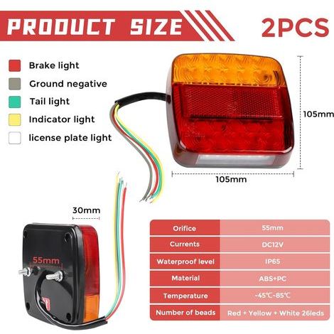 2 X Feux de Remorque LED 12V Feu Arriere Remorque Étanche Feux Arriere Remorque de Lumière Feux Arrière 26 LED Éclairage Remorque LED avec ECE E-Mark LED Feux Remorque pour Camion Tracteur (1/4)