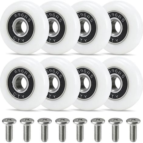 Lot de 8 galets de porte de douche, roulettes de remplacement 23 mm pour réparation de porte coulissante de douche et salle de bain, coulisseaux lisses pour rails courbes ou droits (1/4)