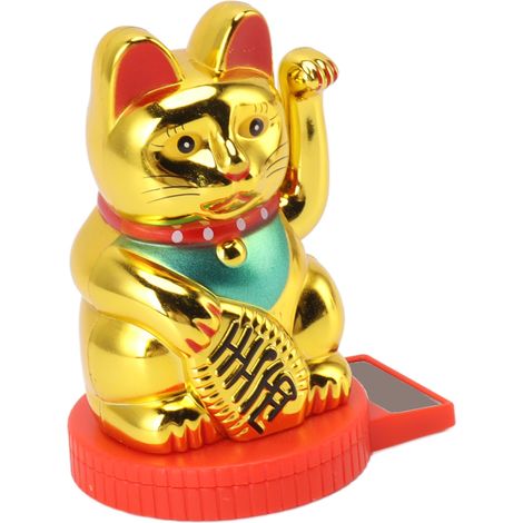 Ornement chat solaire à bras agité, patte levée, symbole de richesse et de chance, porte-bonheur et d'or