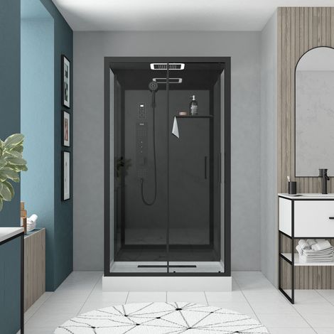 Cabina doccia idromassaggio 115x90x218 cm - Porta scorrevole - Pannelli e Profili Nero opaco