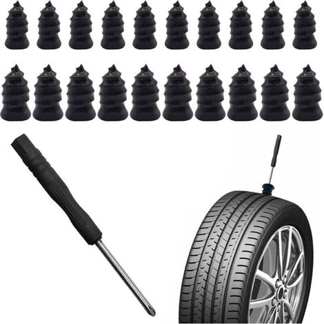 21 pièces – Kit de réparation de pneus tubeless pour voitures, motos, camions et tracteurs – avec rustines champignons et tournevis – idéal pour bouchonner les crevaisons et réparer les fuites