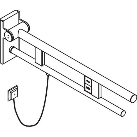 HEWI 900.50.150XA Stützklappgriff Duo, Design A des Systems 900, Edelstahl, schliff, Ausladung 700 mm, mit Spül-/Funktionstasten (E-Ausführung), Ausführung links (1/3)