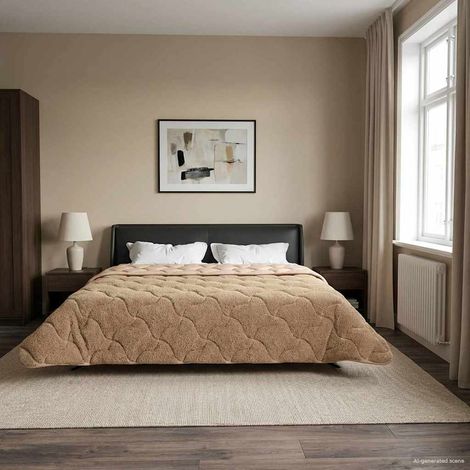 Winterbettdecke Taupe 240 x 260 cm Mikrofaser und Teddy-Fleece