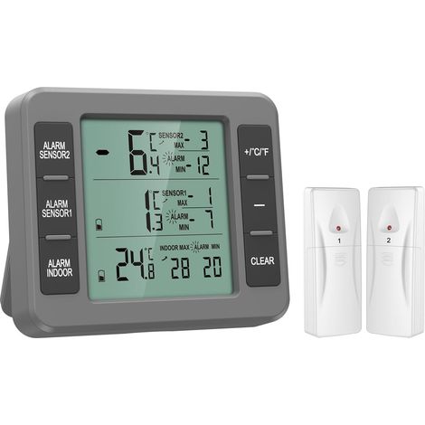 1 Thermomètre Sans Fil 2 Capteurs Alarme Sonore Min Max Pour Frigo Congélateur Cuisine (1/5)