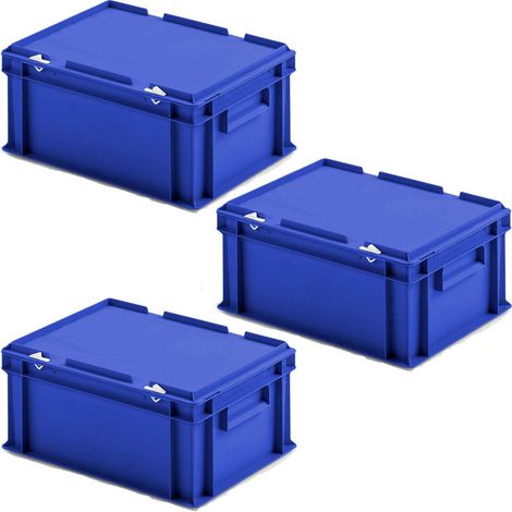 BRB 3 récipients avec couvercle au format européen, L x l x H 400 x 300 x 185 mm, contenu 16,5 l, poids 1,35 kg, bleu