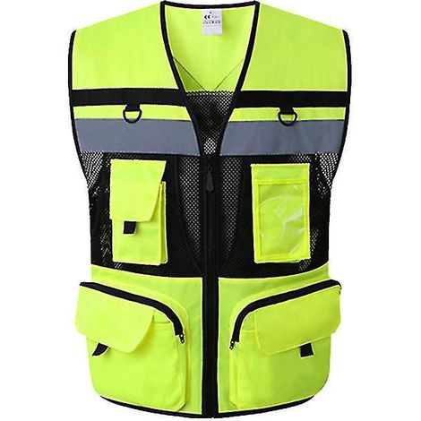 Hochsichtbare, reflektierende Sicherheitsweste, Reißverschlusstasche, atmungsaktives Netzfutter, hautfreundlich und strapazierfähig, Größe S, fluoreszierendes Gelb.