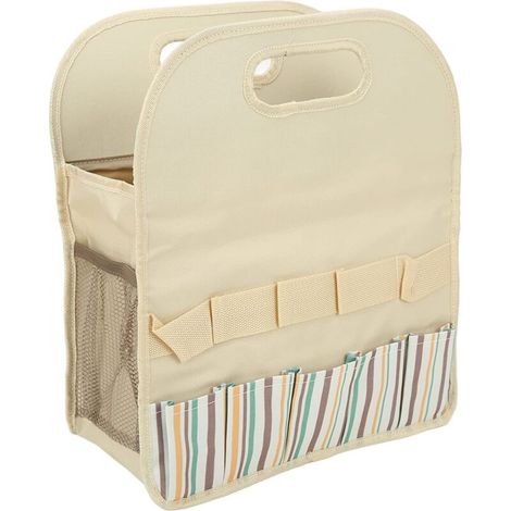 Sac de Rangement pour Outils de Jardin, résistant à l'usure, Grand Sac fourre-Tout pour Outils de Jardinage, Tissu Oxford 600D, Poche latérale en Maille, poignée(Beige avec Bande de Couleur) (1/5)