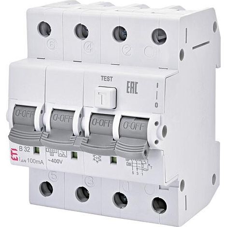 ETI Disjoncteur FI-LS KZS-4M A, 3 pôles + N, type A, B13 / 0,03A, à action instantanée