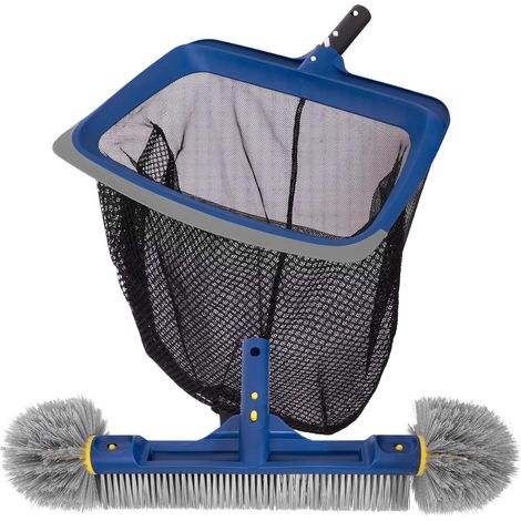 Kit de Nettoyage Piscine - Épuisette Fine et Brosse 45 cm Maille fine, Brosse 45 cm, Brosses latérales rondes, Bande de protection, Pour piscine hors sol, coque, liner, béton (1/5)