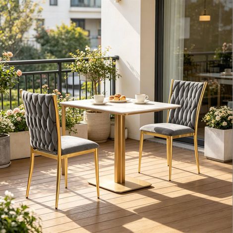 Esszimmerstuhl 2er Set Samt Polster Metall Dunkelgrau OKMYHOME (1/5)
