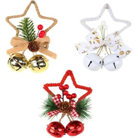 Cloche de Noël - Décoration de Noël - 2 cloches suspendues - Rouge, Blanc, Or - 14x10cm (1/4)