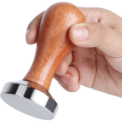 Tasseur à café manuel plat en acier inoxydable avec manche en bois, accessoire de cuisine, 49 mm (1/5)