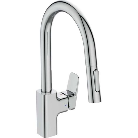 Robinet Cuisine Mitigeur Col de Cygne Avec Douchette Extractible 2 Jets Mousseur Aérateur intégré pour Economie d'Eau Evier Cuisine Finition Chrome BD338AA (1/4)