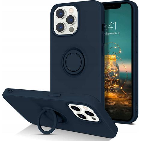 FUNDA TRASERA CON ANILLO AZUL MARINO PARA IPHONE 13 PRO MAX + CRISTAL (1/5)
