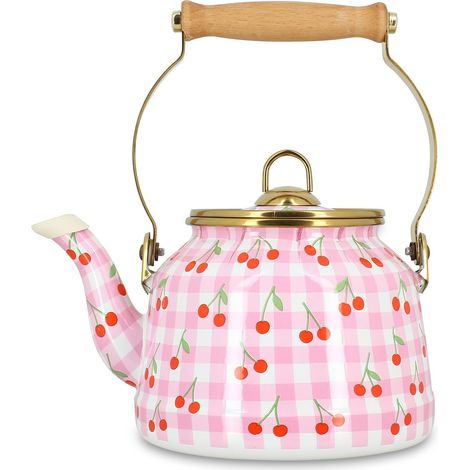 Bouilloire 2,5L en acier émaillé, VICHY CERISE (1/2)