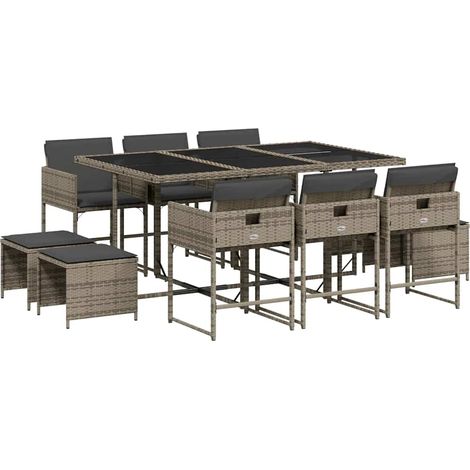 vidaXL Set da Pranzo da Giardino 11pz con Cuscini in Polyrattan Grigio