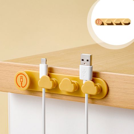 Support Câble - En Caoutchouc Jaune - 11,6 x 2,2 x 1,2 cm - Pour Gestion De Lignes Sur Bureau - Fixation Adhésive - Convient À Jusqu'à 8 Câbles - 1 Pièce (1/5)