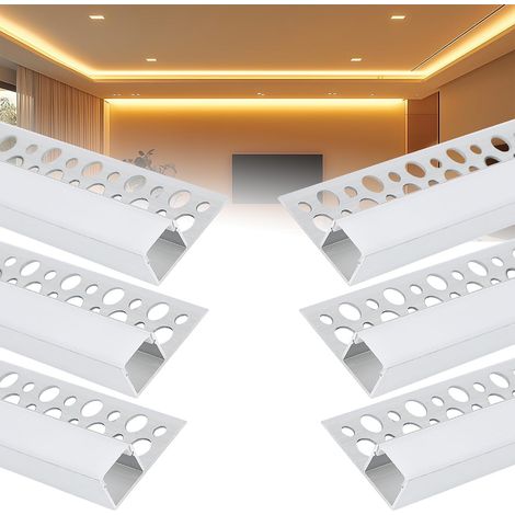 Profilé en aluminium pour panneaux de 1 m avec diffuseurs LED encastrés et couvercle blanc laiteux, 6 bandes de 1 m (B, pour bandes LED de 10 mm) (1/5)