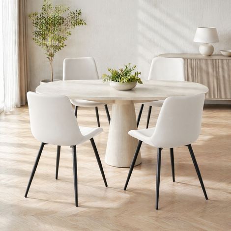 Set mit 4 Esszimmerstühlen aus weißem Kunstleder mit schwarzem Metallgestell OKWISH (1/5)